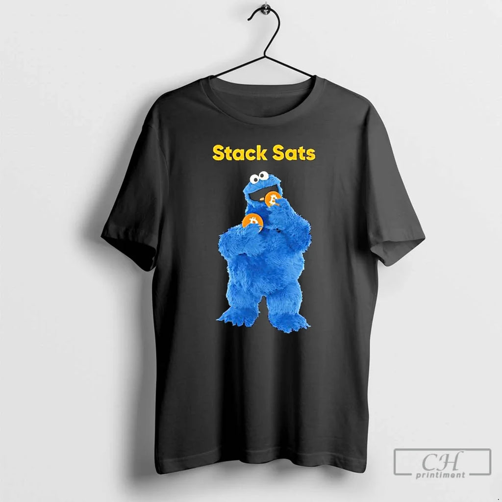 Classic Cookie Monster Stack Sats Coins - Adult & Kids T-Shirts, Sweatshirts & Hoodies apparel design preview 1