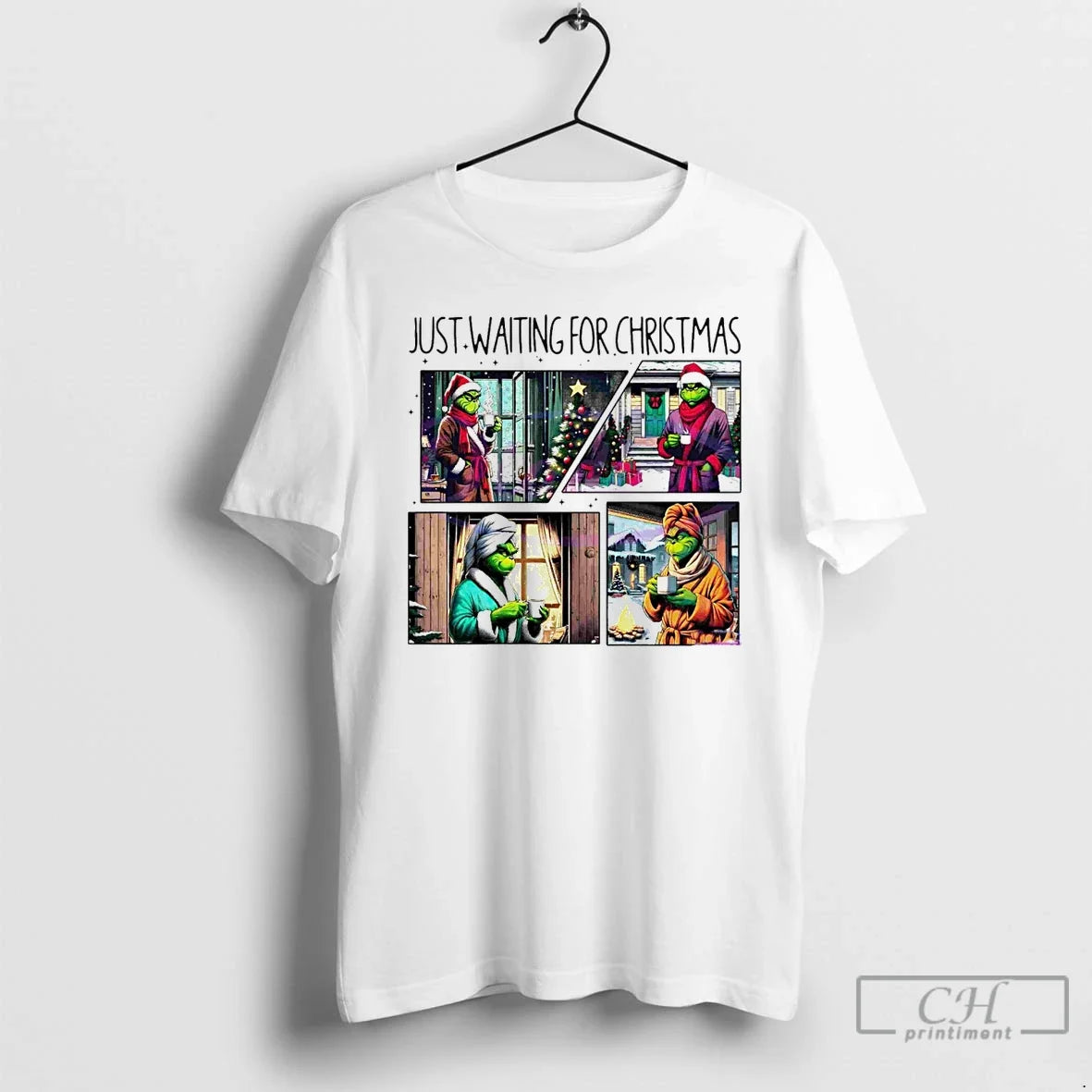 Classic Cozy Grinch Just Waiting For Christmas White - Adult & Kids T-Shirts, Sweatshirts & Hoodies apparel design preview 1