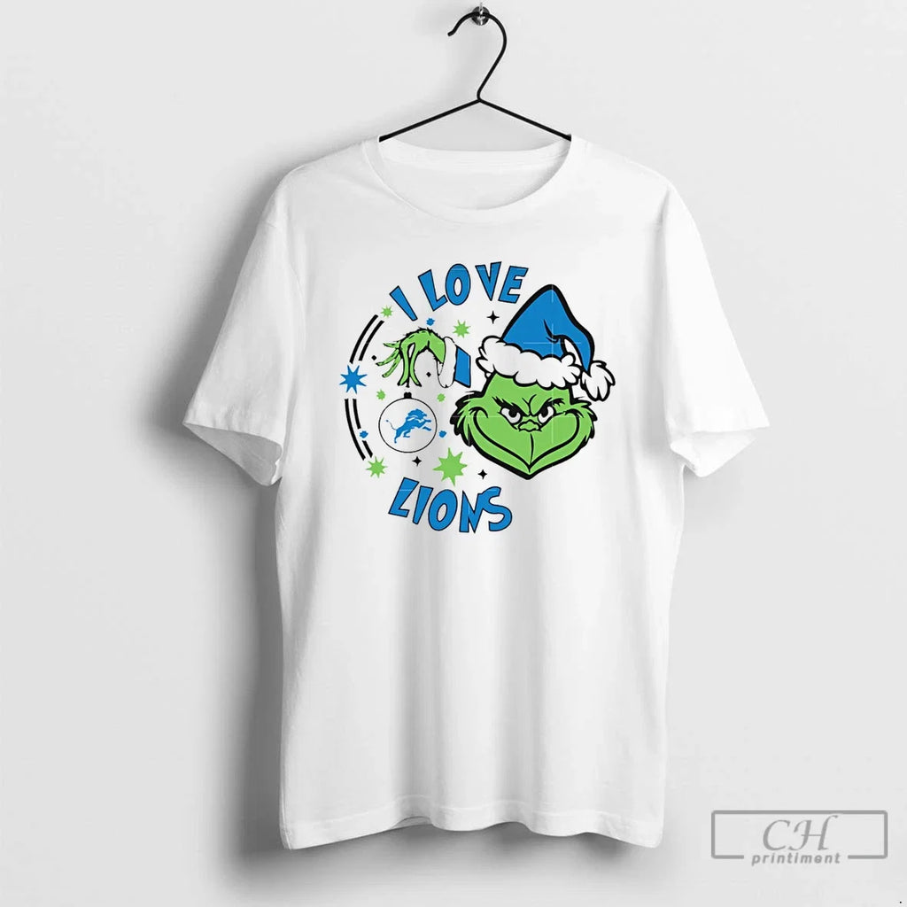 Classic Detroit Lions X Santa Grinch I Love Christmas - Adult & Kids T-Shirts, Sweatshirts & Hoodies apparel design preview 1
