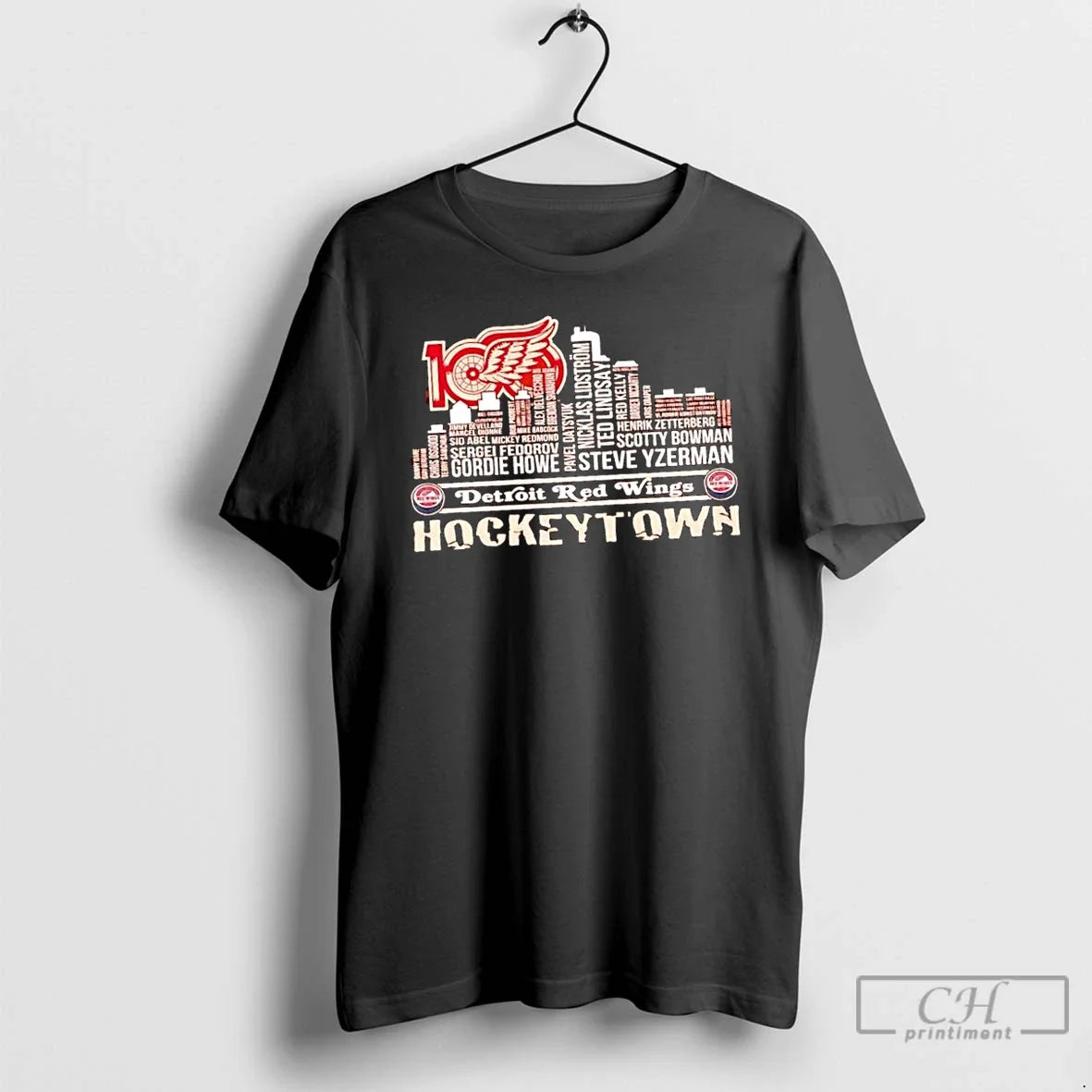 Classic Detroit Red Wings City Skyline Player Names - Adult & Kids T-Shirts, Sweatshirts & Hoodies apparel design preview 1