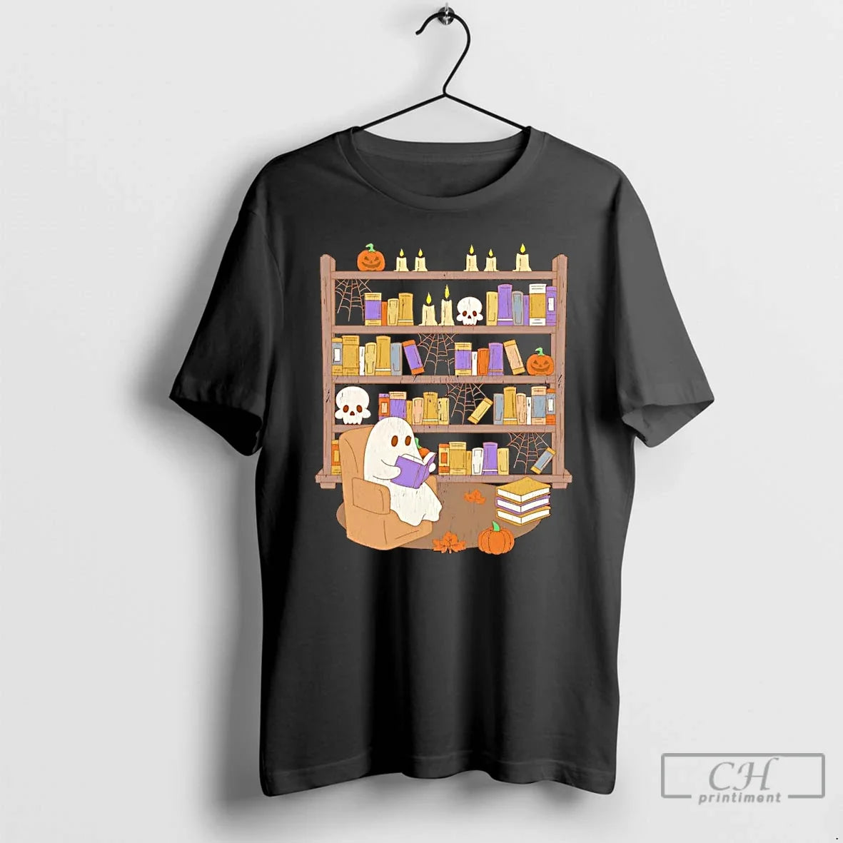 Classic Ghost Reading Book Library Halloween - Adult & Kids T-Shirts, Sweatshirts & Hoodies apparel design preview 1