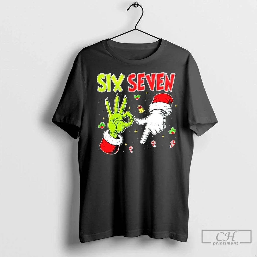 Classic Grinch And Santa Hands Six Seven Christmas - Adult & Kids T-Shirts, Sweatshirts & Hoodies apparel design preview 1