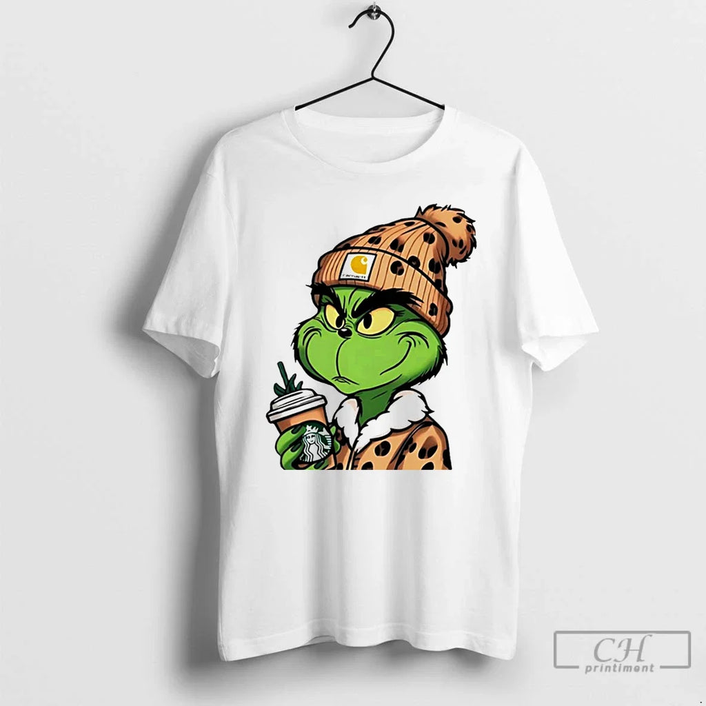 Classic Grinch Boujee Leopard White - Adult & Kids T-Shirts, Sweatshirts & Hoodies apparel design preview 1