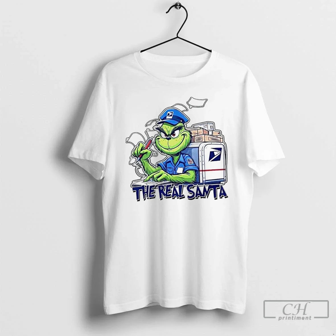 Classic Grinch Usps The Real Santa White - Adult & Kids T-Shirts, Sweatshirts & Hoodies apparel design preview 1