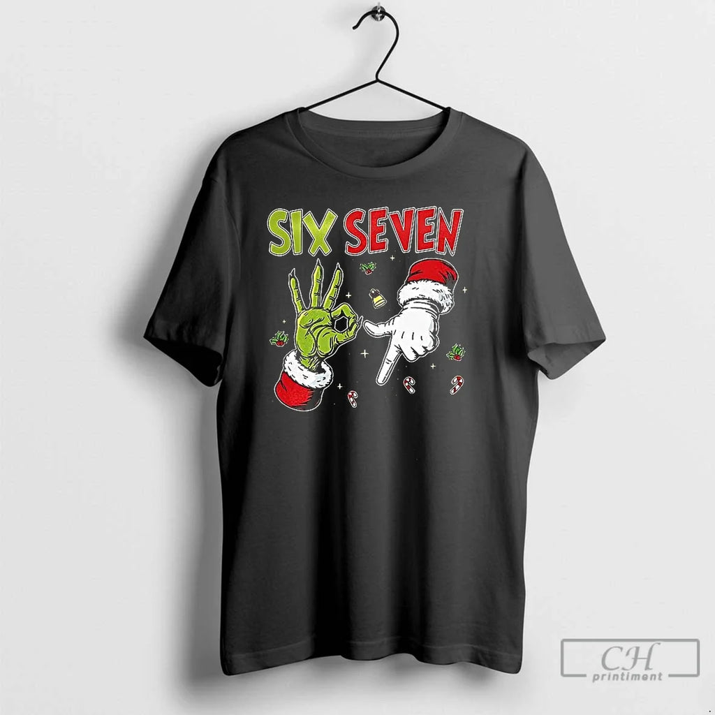 Classic Grinch And Santa Hands Six Seven Christmas - Adult & Kids T-Shirts, Sweatshirts & Hoodies apparel design preview 1