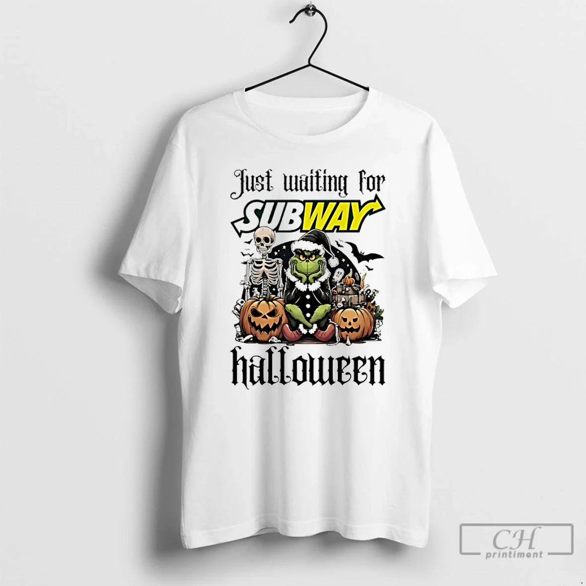 Classic Grinch Just Waiting For Subway Pumpkin - Adult & Kids T-Shirts, Sweatshirts & Hoodies apparel design preview 1