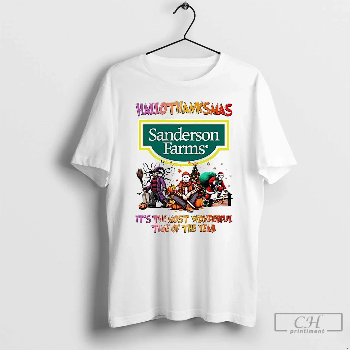 Classic Horror Movies Sanderson Farms Hallothanksmas - Adult & Kids T-Shirts, Sweatshirts & Hoodies apparel design preview 1