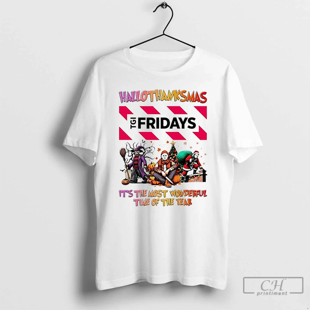 Classic Horror Movies Tgi Fridays Hallothanksmas Its - Adult & Kids T-Shirts, Sweatshirts & Hoodies apparel design preview 1
