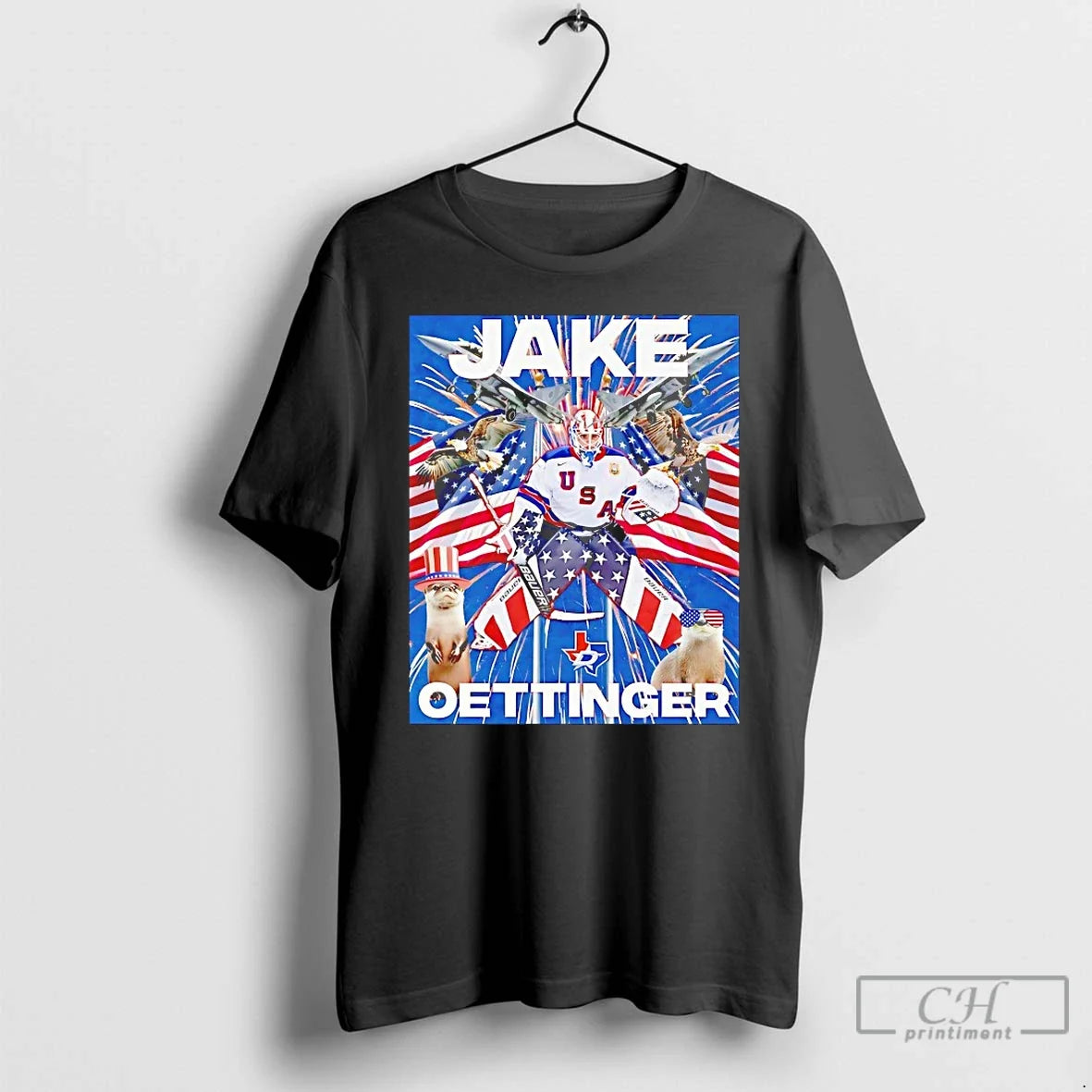 Classic Jake Oettinger American Flag Eagle Fireworks - Adult & Kids T-Shirts, Sweatshirts & Hoodies apparel design preview 1