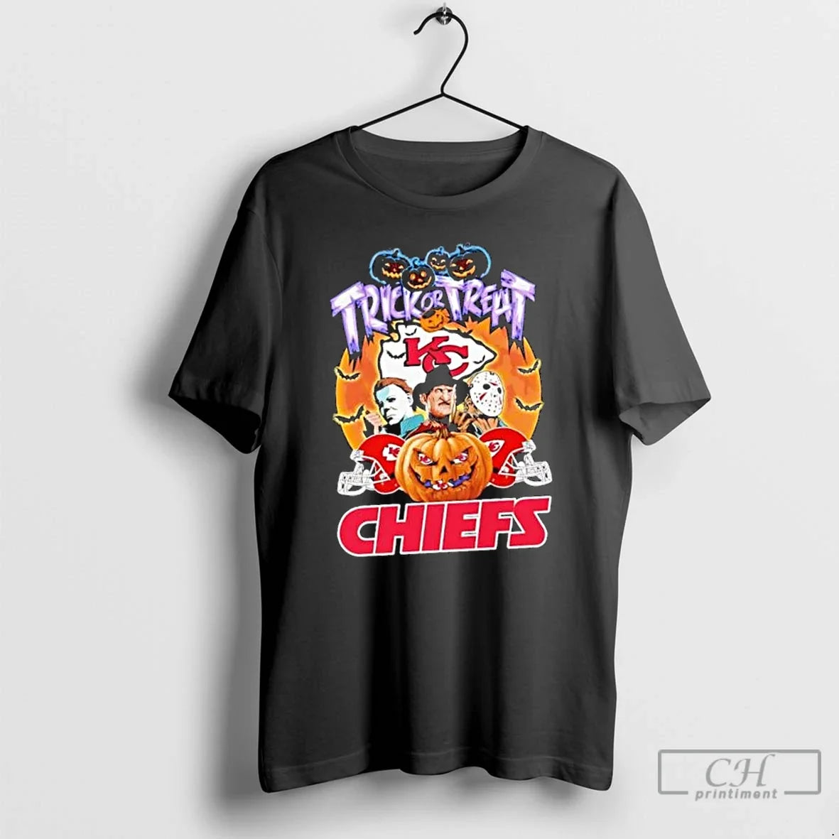 Classic Kansas City Chiefs Horror Movie Characters - Adult & Kids T-Shirts, Sweatshirts & Hoodies apparel design preview 1