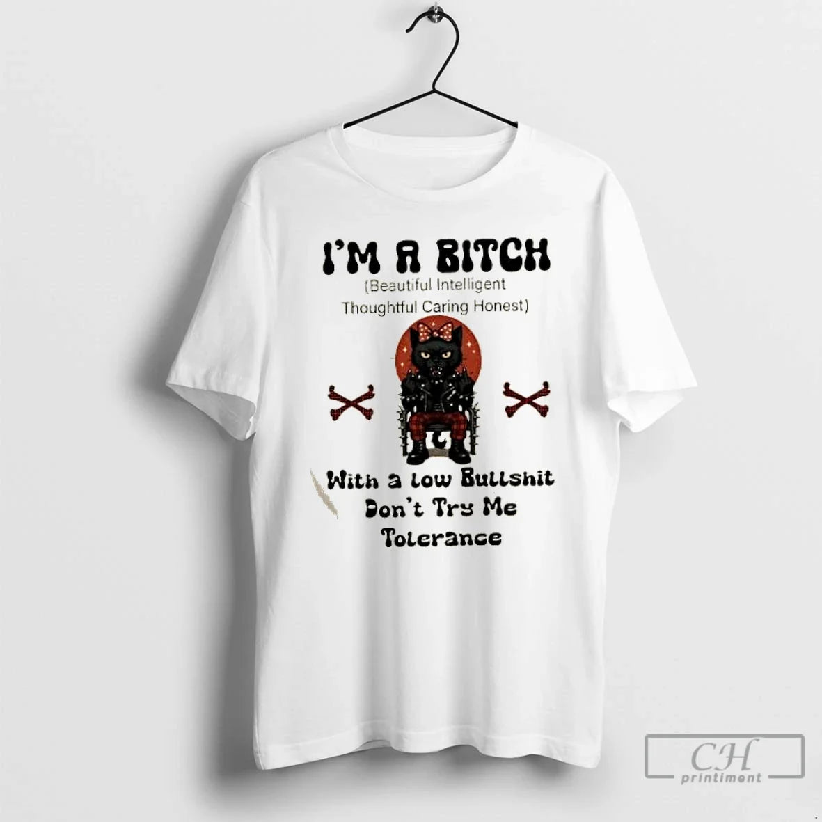 Classic King Black Cat Im A Bitch With Low Bullshit - Adult & Kids T-Shirts, Sweatshirts & Hoodies apparel design preview 1