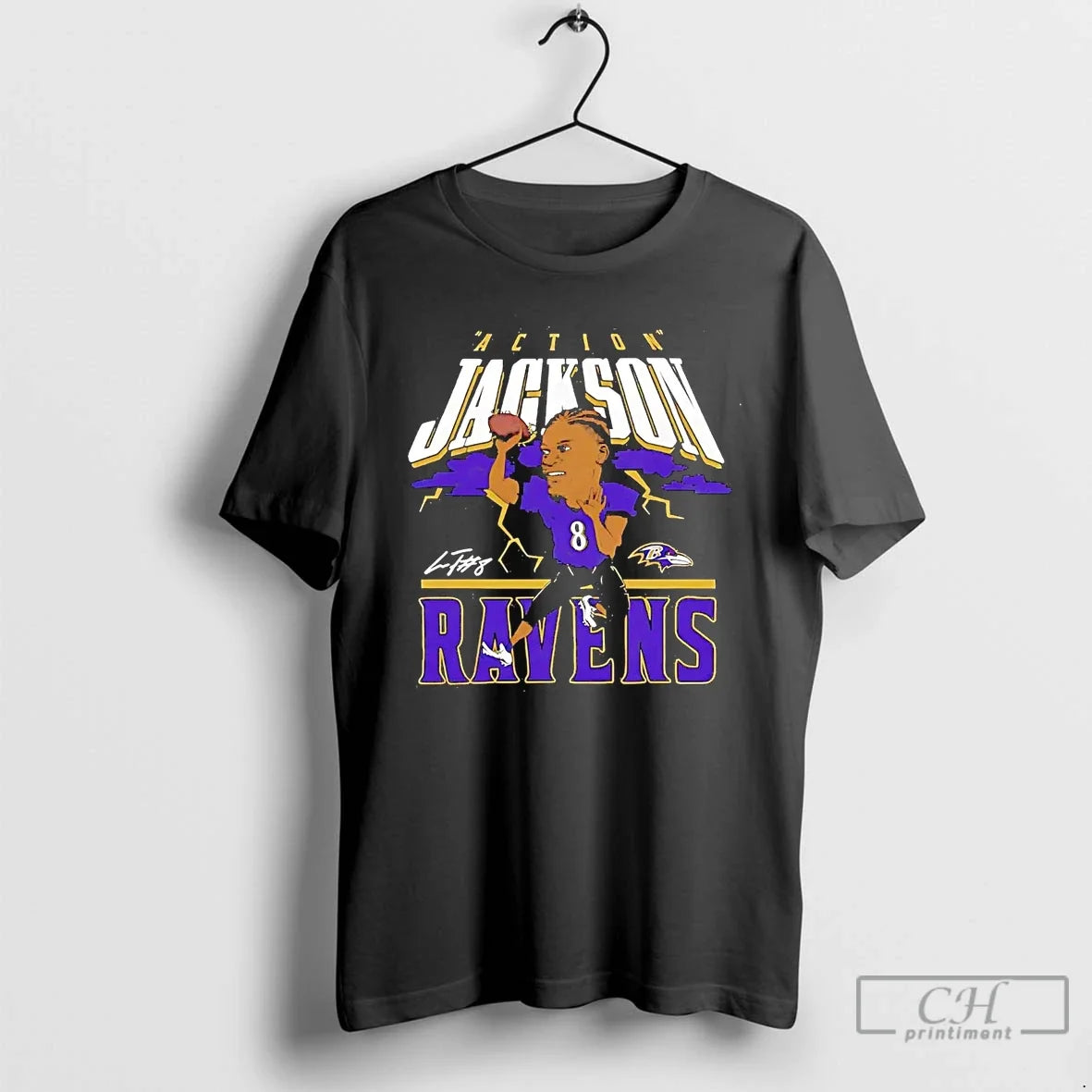 Classic Lamar Jackson Action Caricature Baltimore - Adult & Kids T-Shirts, Sweatshirts & Hoodies apparel design preview 1