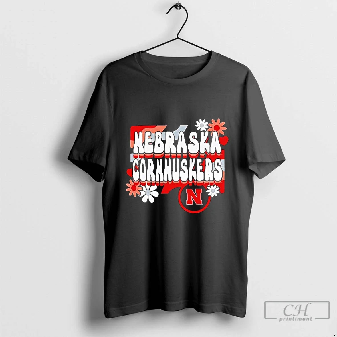 Classic Nebraska Cornhuskers Retro Flower Blackshirt - Adult & Kids T-Shirts, Sweatshirts & Hoodies apparel design preview 1