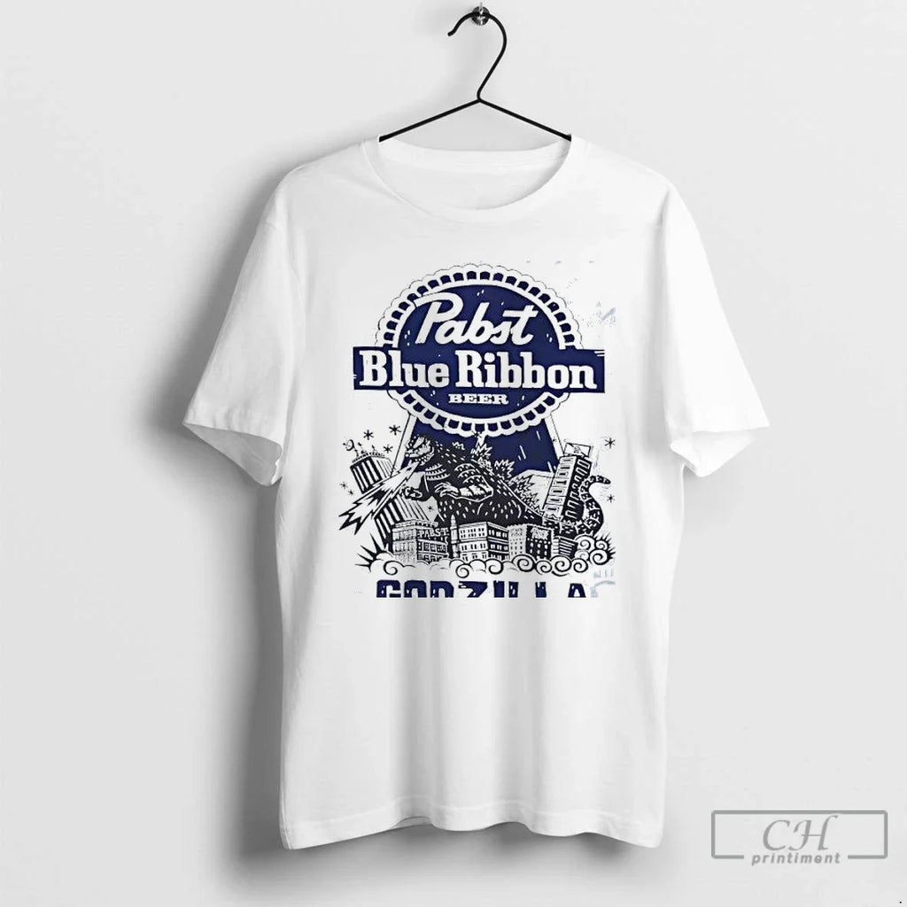 Classic Pabst Blue Ribbon Beer Godzilla - Adult & Kids T-Shirts, Sweatshirts & Hoodies apparel design preview 1