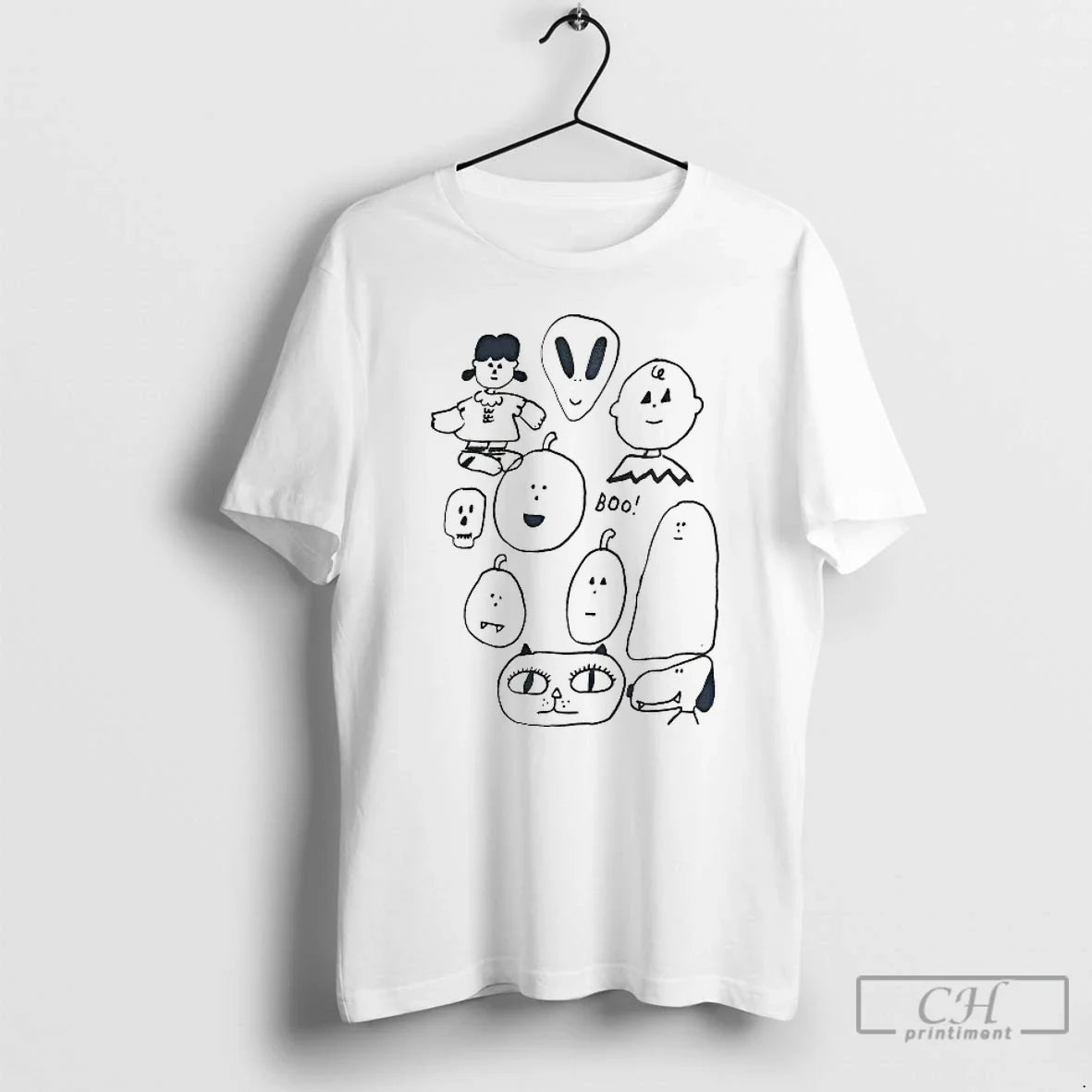 Classic Peanuts Characters X Alien Boo - Adult & Kids T-Shirts, Sweatshirts & Hoodies apparel design preview 1