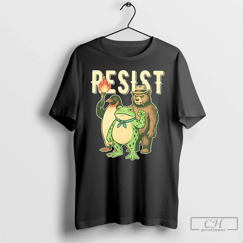 Classic Resist Penguin And Frog Bear - Adult & Kids T-Shirts, Sweatshirts & Hoodies apparel design preview 1