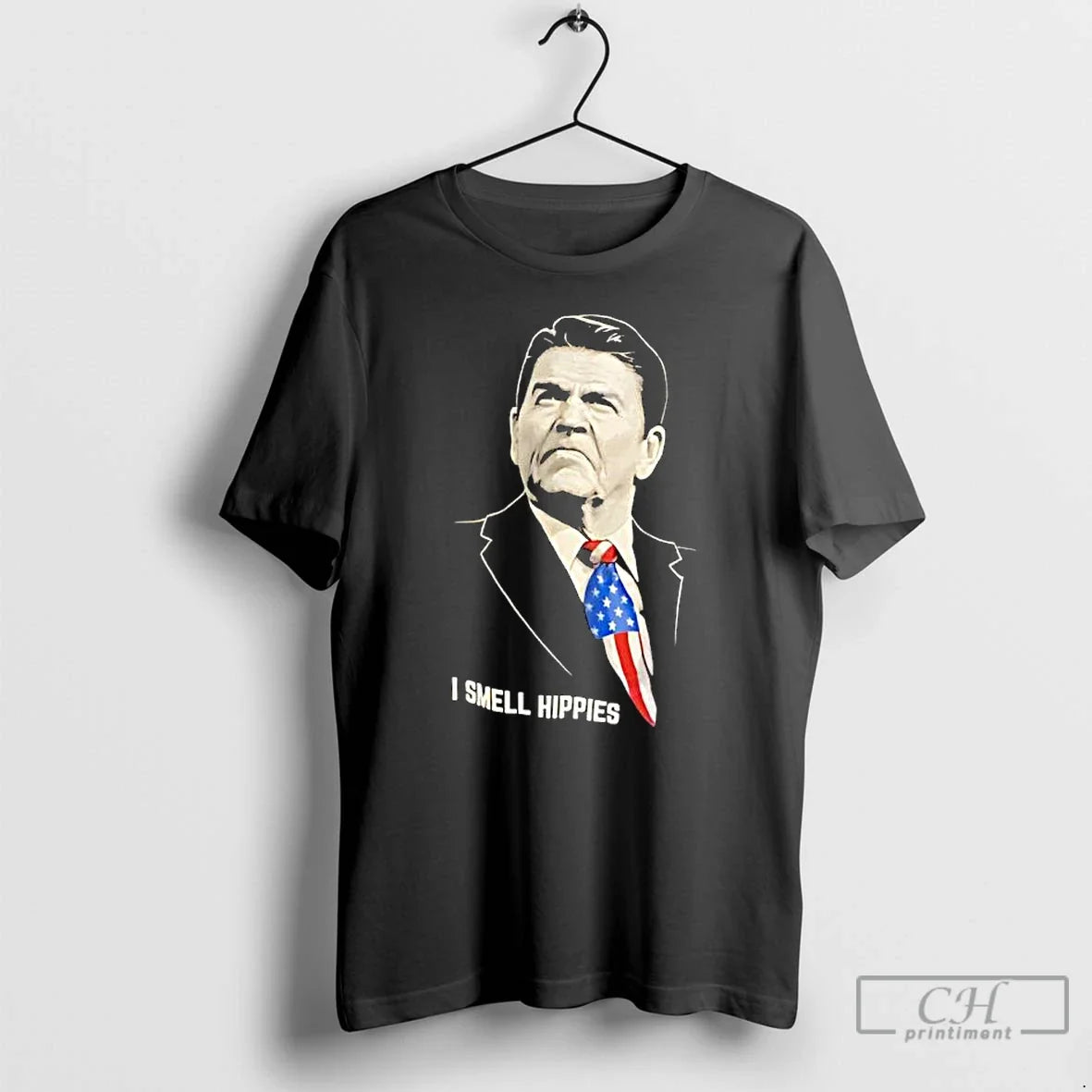 Classic Ronald Reagan Us President I Smell Hippies - Adult & Kids T-Shirts, Sweatshirts & Hoodies apparel design preview 1