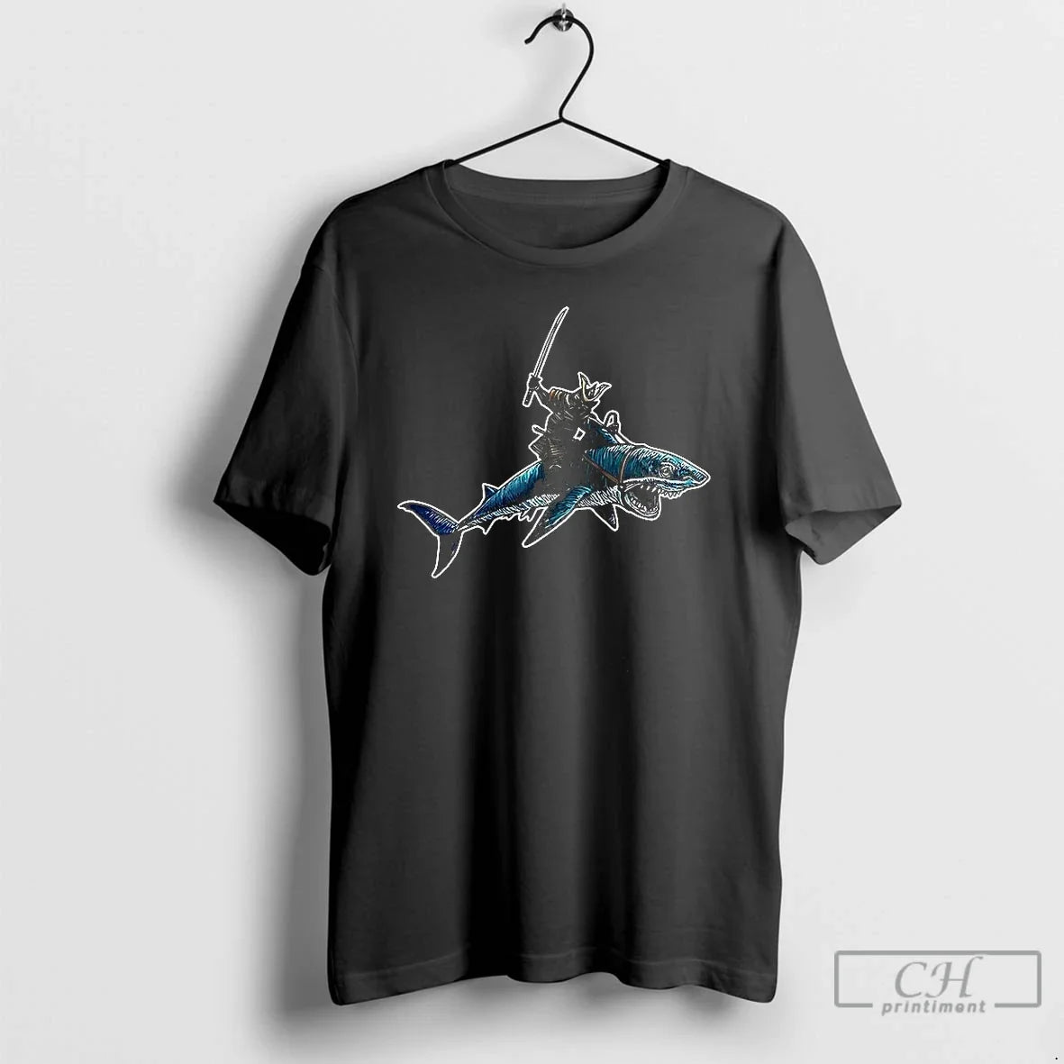 Classic Samurai Riding A Shark Japanese Style - Adult & Kids T-Shirts, Sweatshirts & Hoodies apparel design preview 1