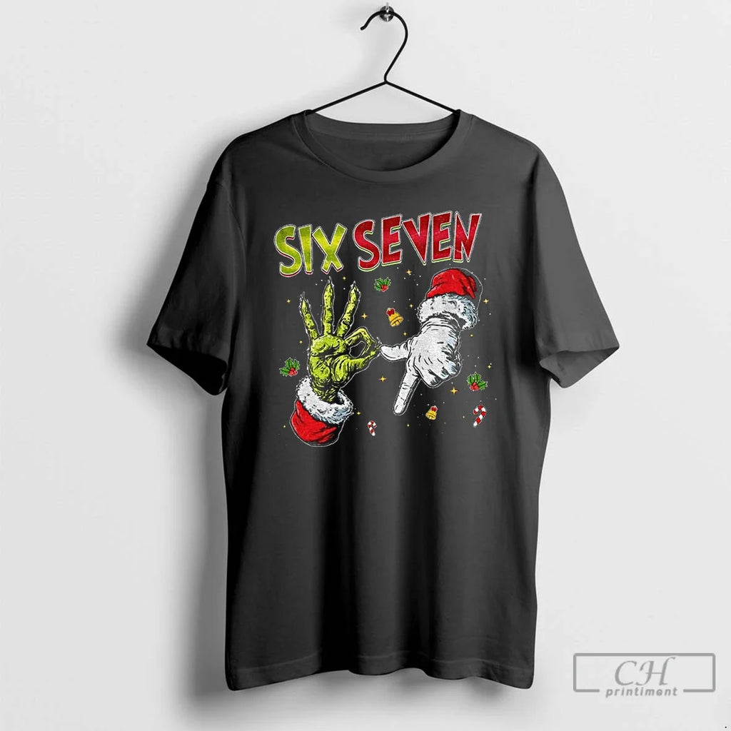 Classic Six Seven 6 7 Floral Santa Hat Viral Joke - Adult & Kids T-Shirts, Sweatshirts & Hoodies apparel design preview 1