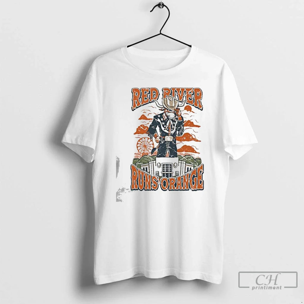 Classic Texas Longhorns River Runs Orange Mascot - Adult & Kids T-Shirts, Sweatshirts & Hoodies apparel design preview 1