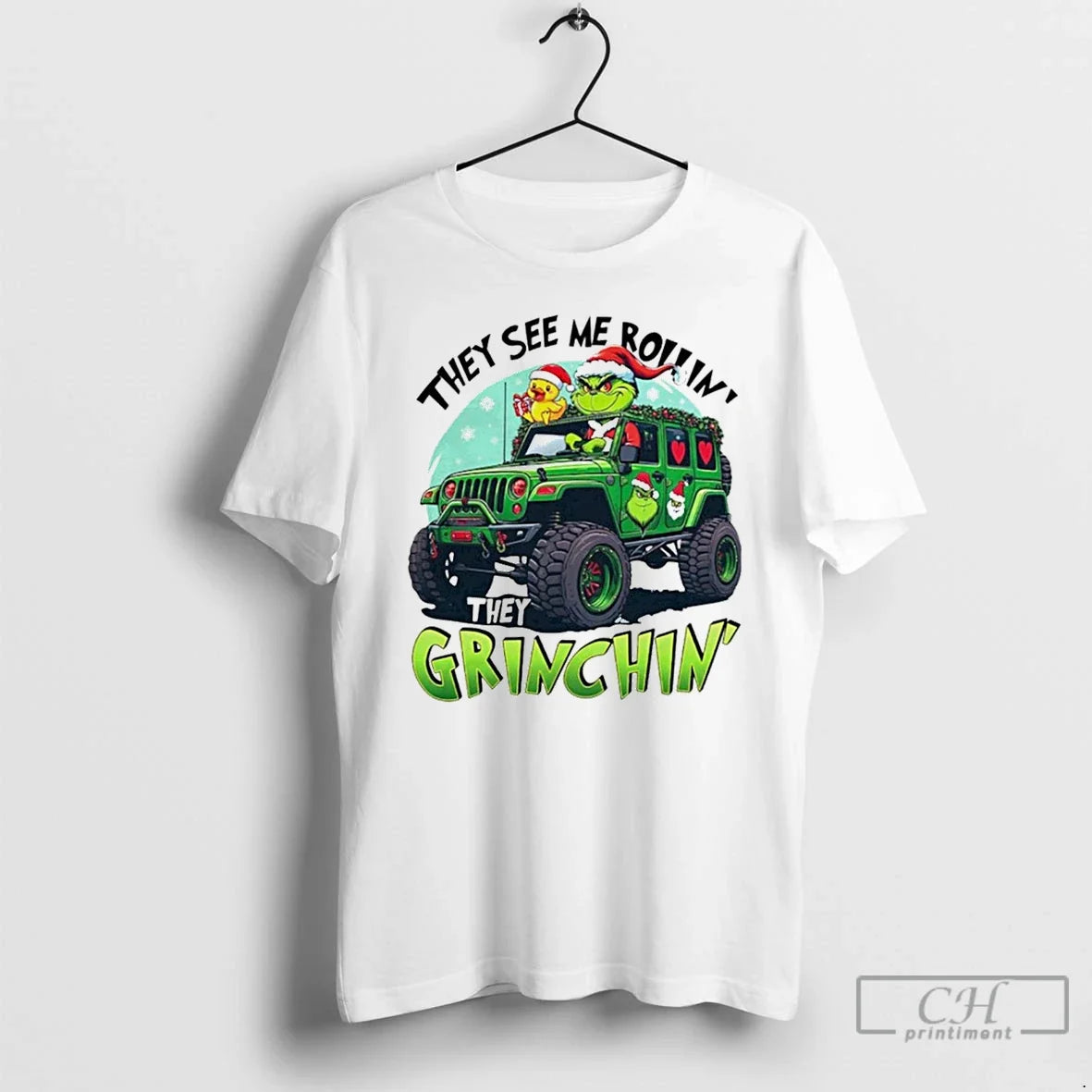 Classic They See Me Rollin Grinchin Christmas White - Adult & Kids T-Shirts, Sweatshirts & Hoodies apparel design preview 1