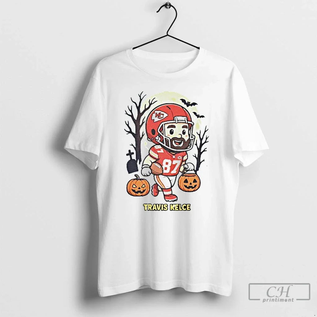 Classic Travis Kelce Kansas City Chiefs With Pumpkin - Adult & Kids T-Shirts, Sweatshirts & Hoodies apparel design preview 1