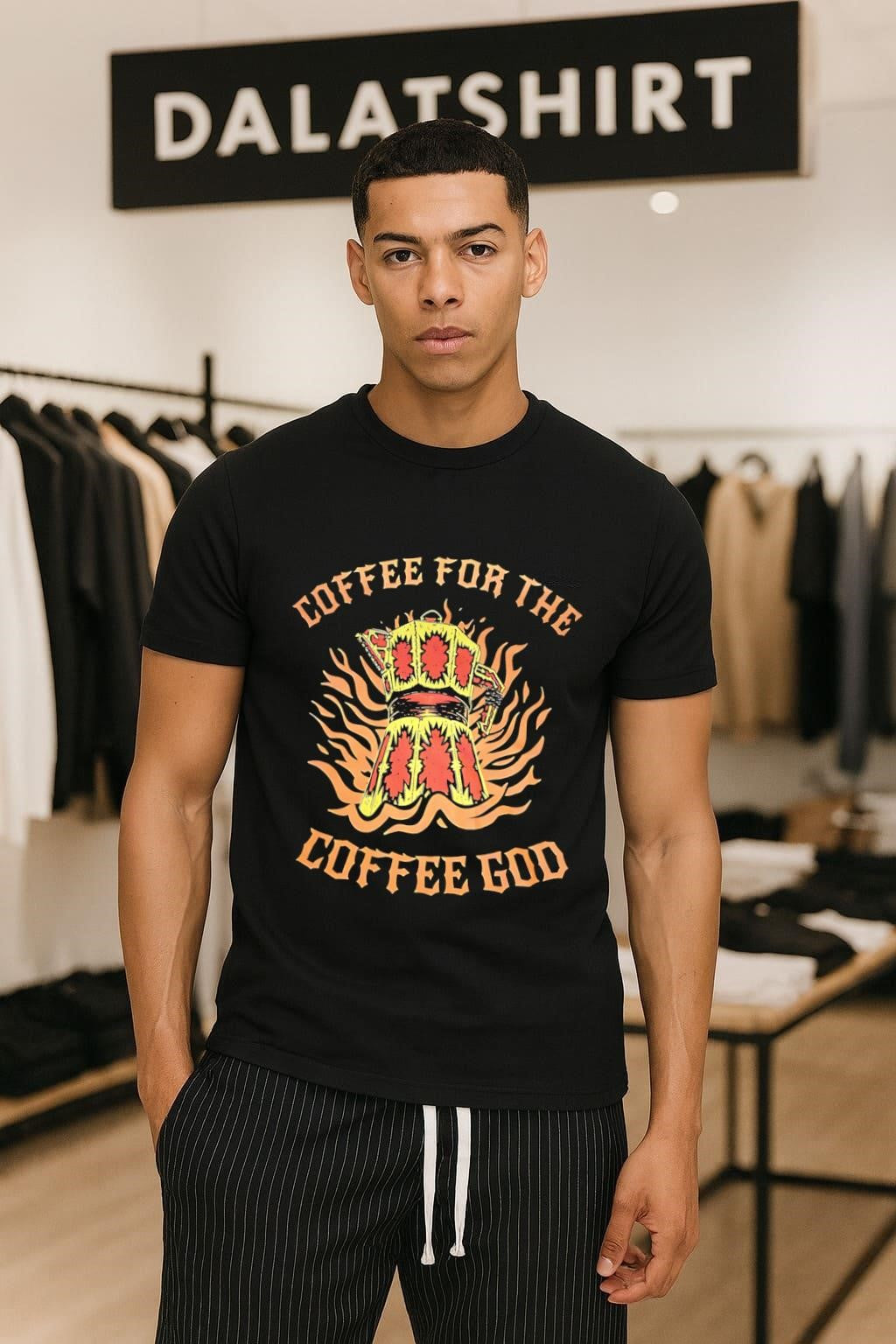 Coffee For The God Moka Pot Flames - Adult & Kids T-Shirts, Sweatshirts & Hoodies apparel design preview 1