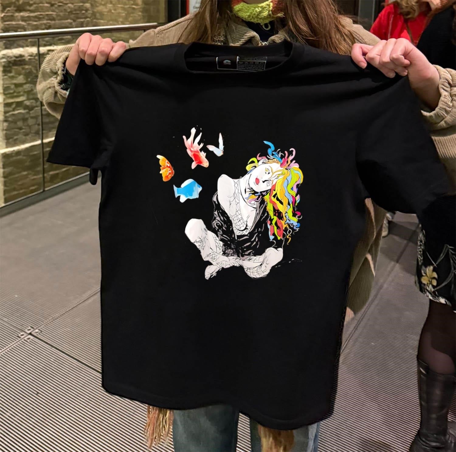 Colorful Hair Girl with Butterflies and Fish - Adult & Kids T-Shirts, Sweatshirts & Hoodies apparel design preview 2