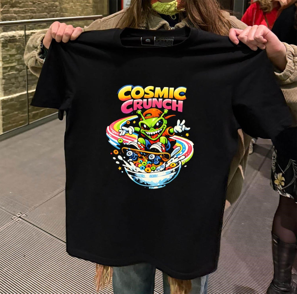 Cosmic Crunch alien skateboarding on a rainbow cereal - Adult & Kids T-Shirts, Sweatshirts & Hoodies apparel design preview 2