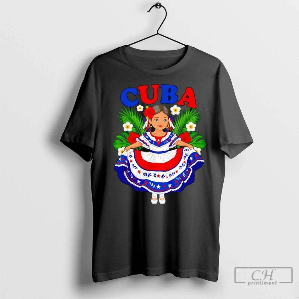 Cuba Cuban Girl Traditional Dress Tropical Flowers - Adult & Kids T-Shirts, Sweatshirts & Hoodies apparel design preview 1