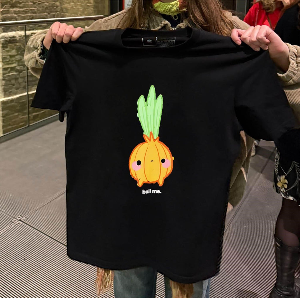 Cute yellow onion character with pink cheeks boil me - Adult & Kids T-Shirts, Sweatshirts & Hoodies apparel design preview 2