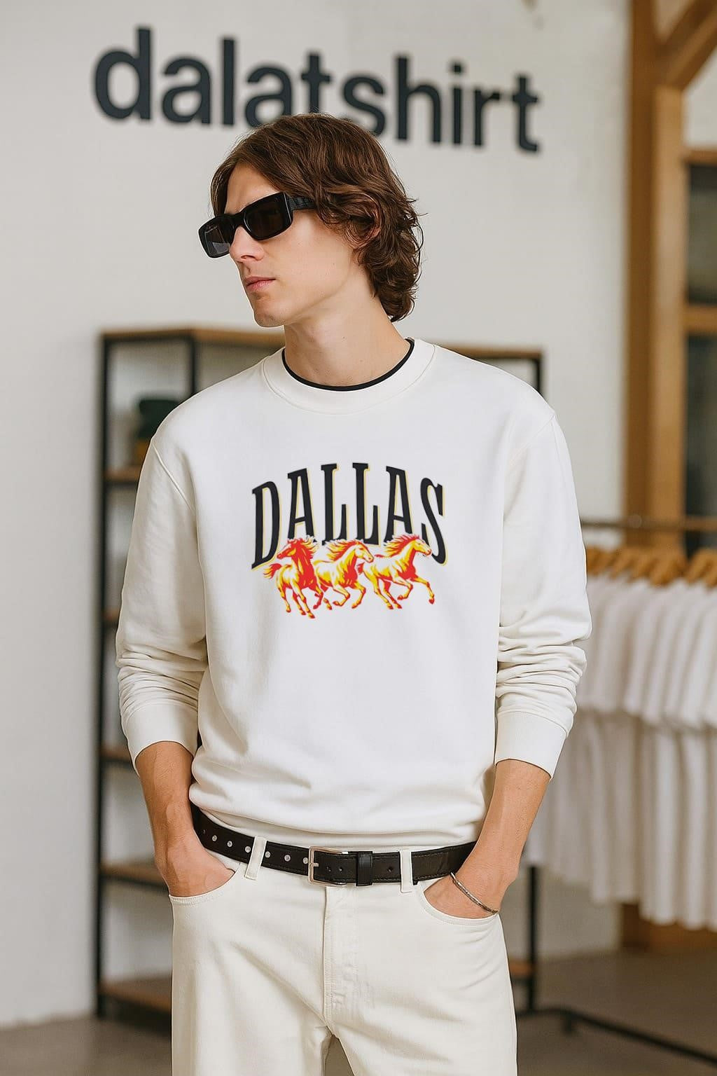 Dallas City Three Running Horses Retro Western - Adult & Kids T-Shirts, Sweatshirts & Hoodies apparel design preview 2