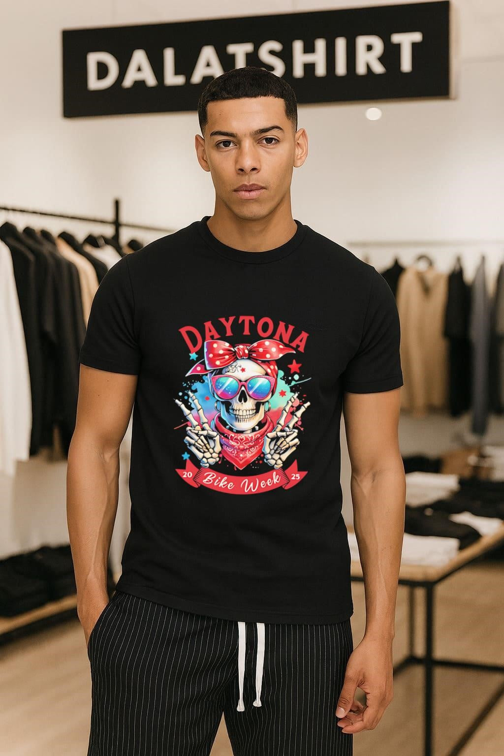 Daytona Bike Week 2025 Hipster Skull - Adult & Kids T-Shirts, Sweatshirts & Hoodies apparel design preview 1
