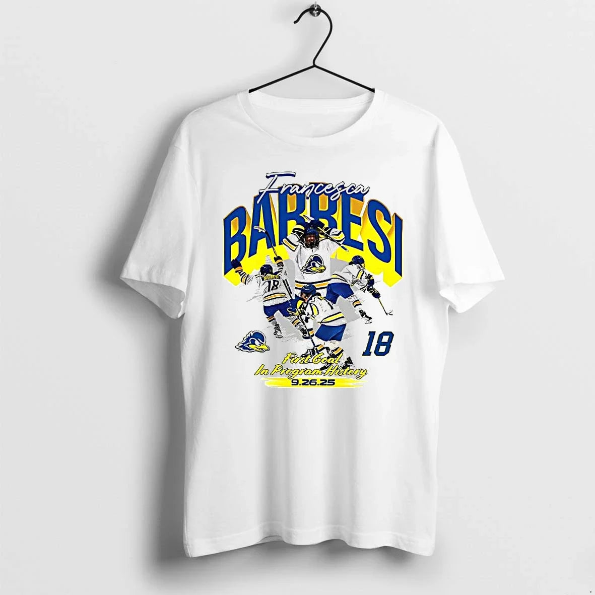 Delaware Ice Hockey Francesca Barresi First Goal In - Adult & Kids T-Shirts, Sweatshirts & Hoodies apparel design preview 1