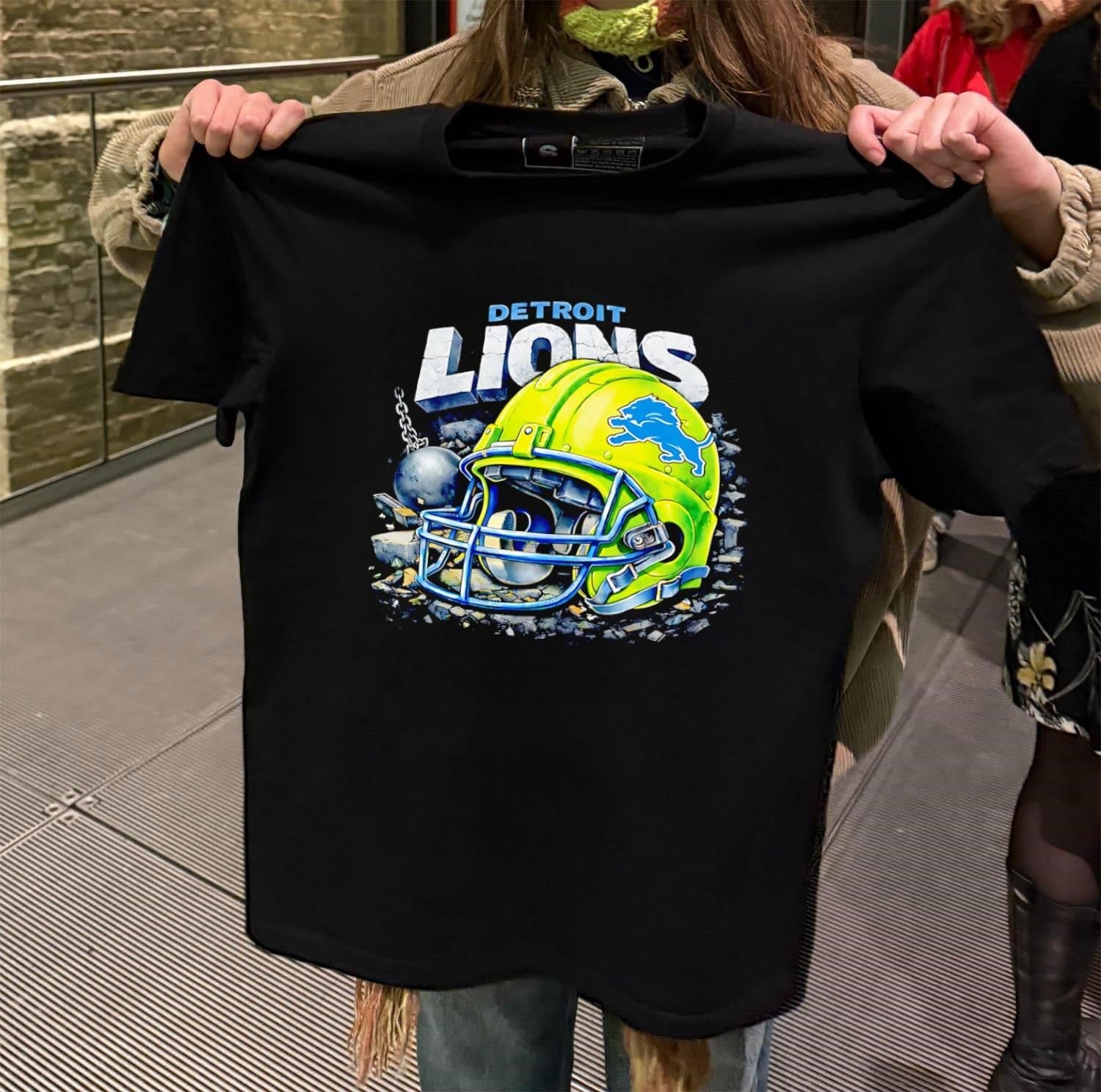 Detroit Lions Football Helmet Wrecking Ball Graphic - Adult & Kids T-Shirts, Sweatshirts & Hoodies apparel design preview 2