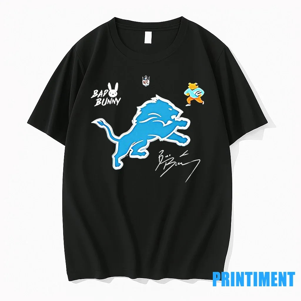 Detroit Lions X Bad Bunny Benito Mascot Signature - Adult & Kids T-Shirts, Sweatshirts & Hoodies apparel design preview 1