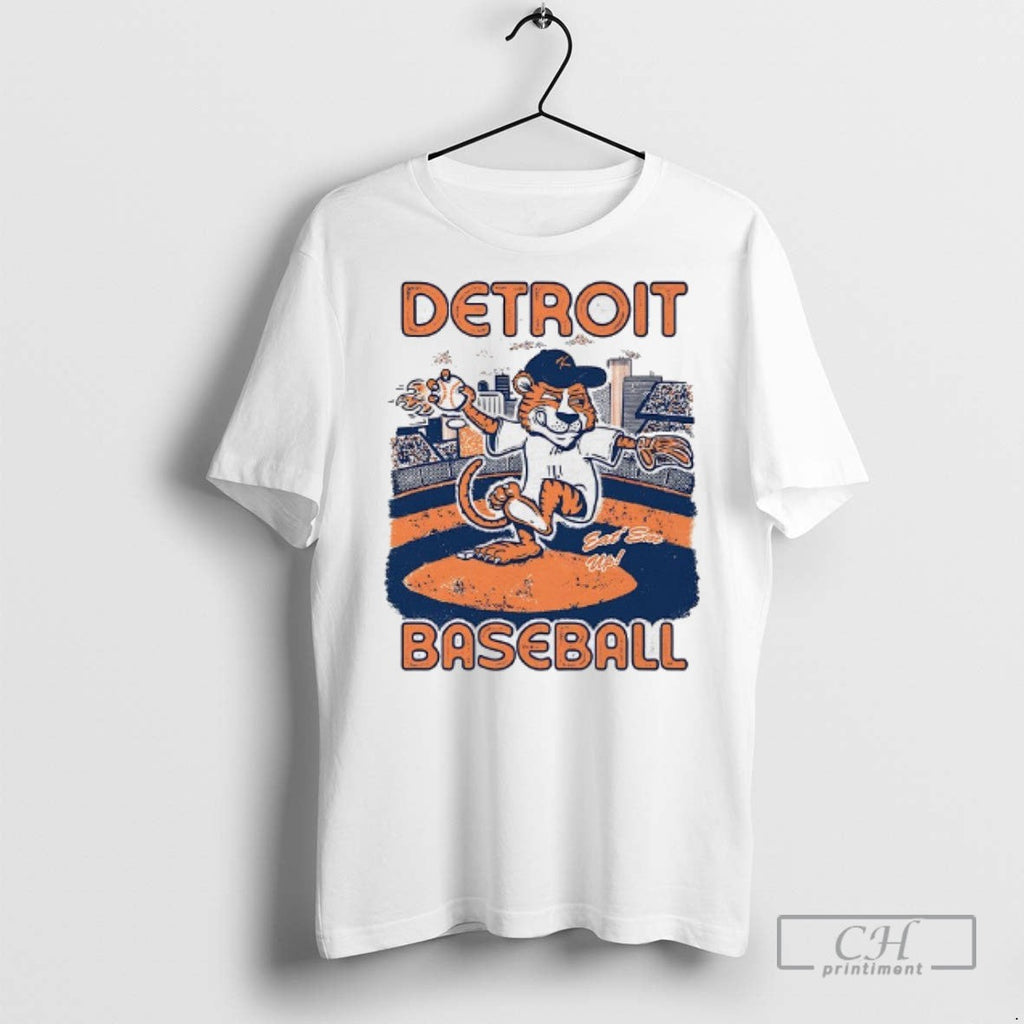 Detroit Tigers Baseball Cartoon Tiger - Adult & Kids T-Shirts, Sweatshirts & Hoodies apparel design preview 1