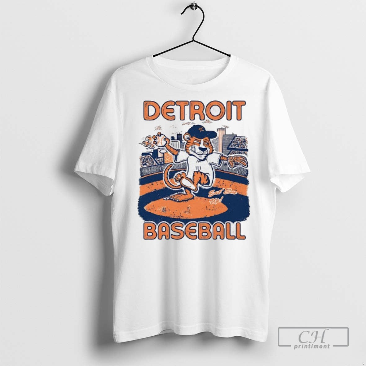 Detroit Tigers Baseball Cartoon Tiger - Adult & Kids T-Shirts, Sweatshirts & Hoodies apparel design preview 1
