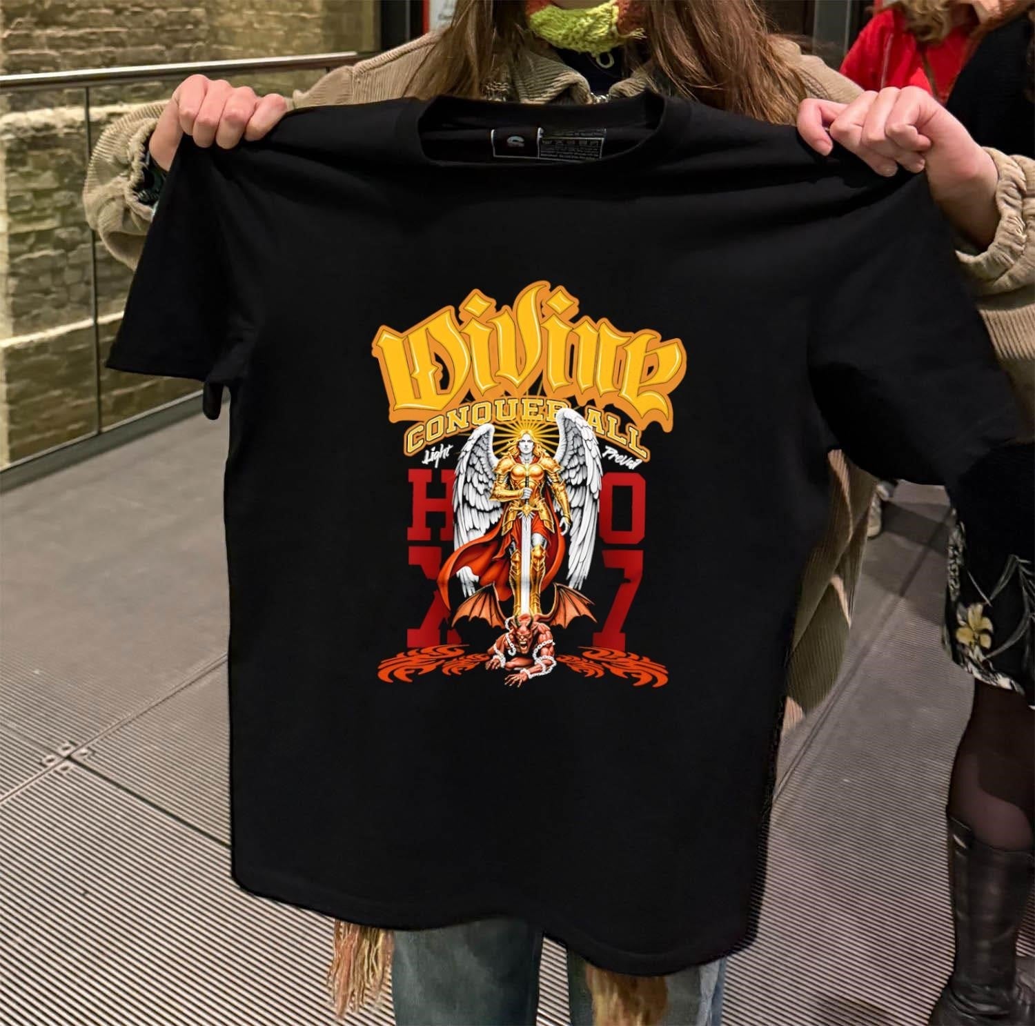 Divine Conquer all Angel Warrior Defeating Demon - Adult & Kids T-Shirts, Sweatshirts & Hoodies apparel design preview 2