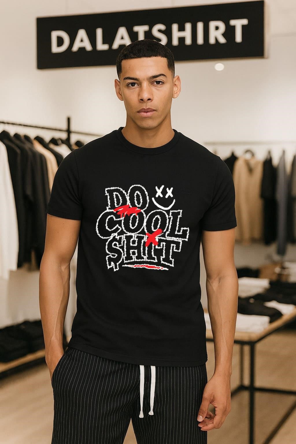 Do Cool Shit White Scribble Text Smiley Face Red - Adult & Kids T-Shirts, Sweatshirts & Hoodies apparel design preview 1