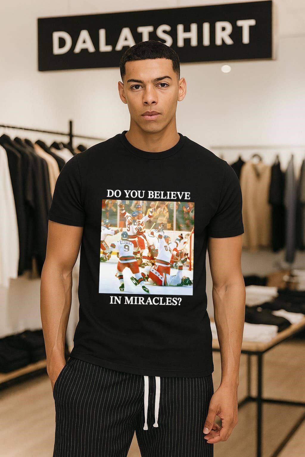 Do You Believe in Miracles Hockey Team Celebration - Adult & Kids T-Shirts, Sweatshirts & Hoodies apparel design preview 1