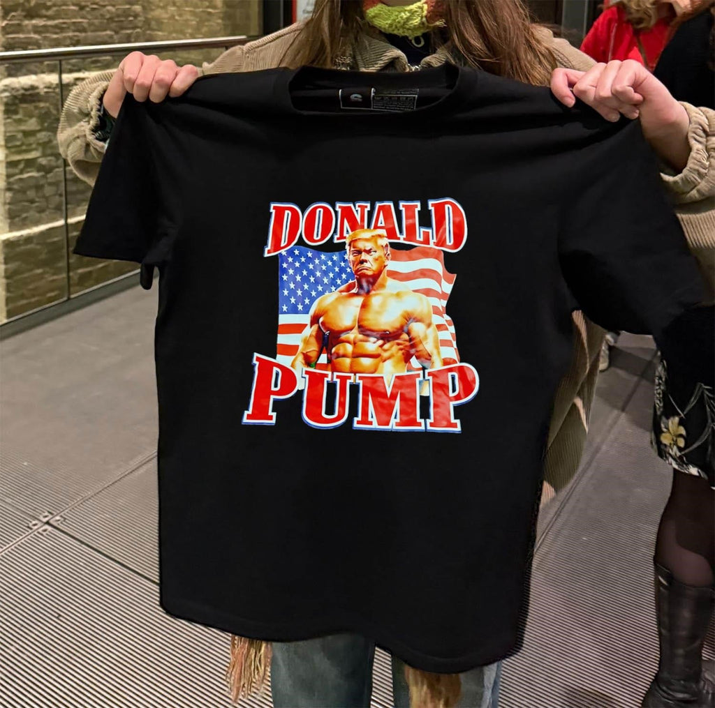 Donald Pump Muscular Trump American Flag Graphic - Adult & Kids T-Shirts, Sweatshirts & Hoodies apparel design preview 2