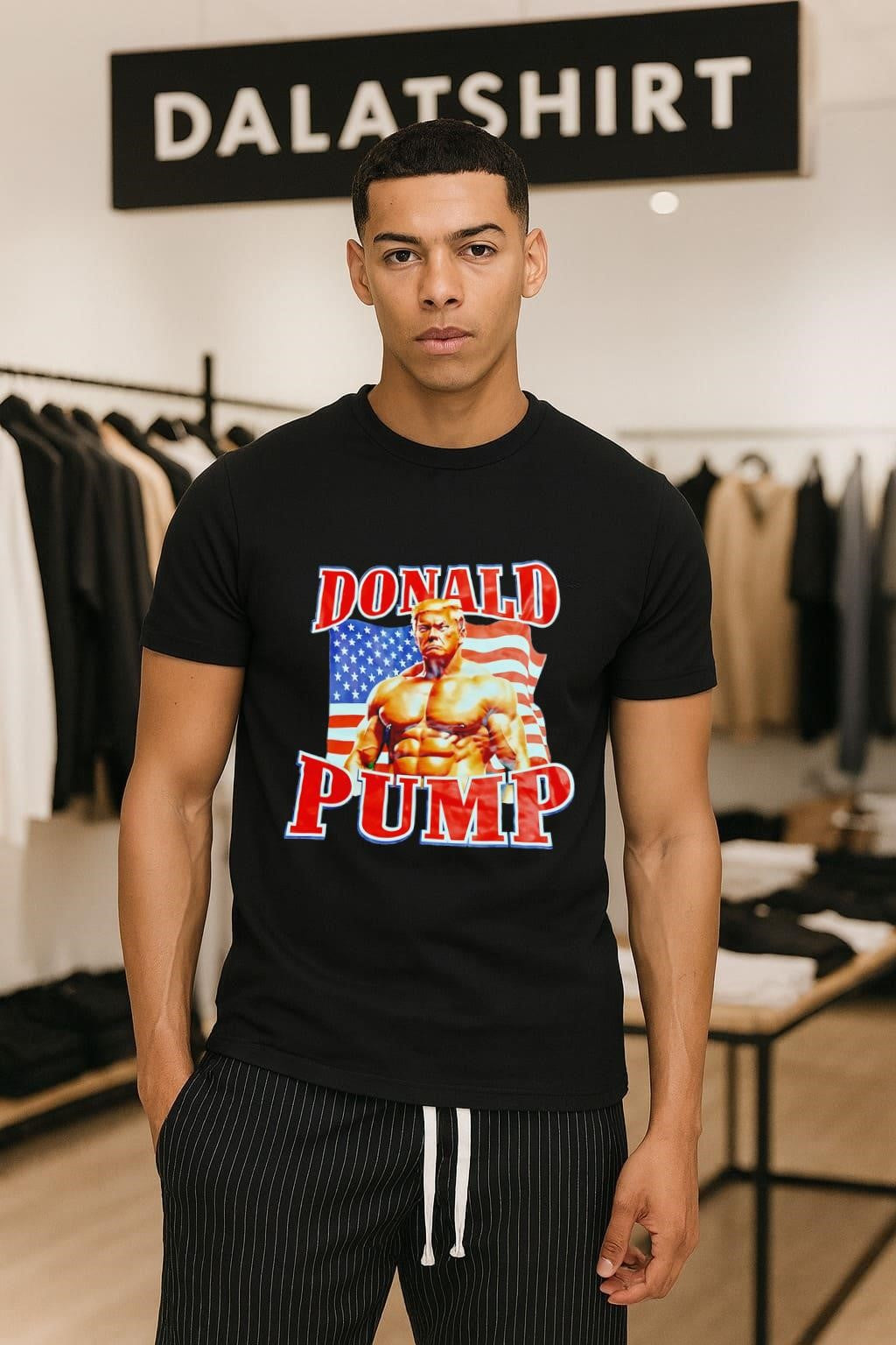 Donald Pump Muscular Trump American Flag Graphic - Adult & Kids T-Shirts, Sweatshirts & Hoodies apparel design preview 1