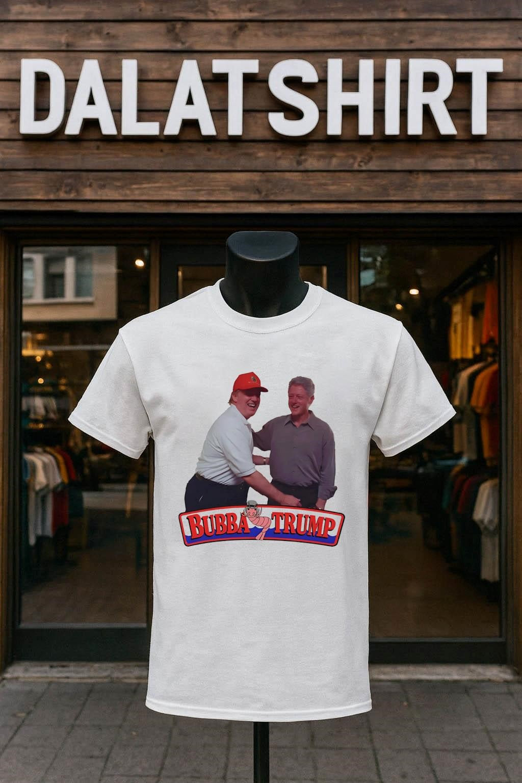 Donald Trump Bill Clinton Bubba Shrimp Logo Parody - Adult & Kids T-Shirts, Sweatshirts & Hoodies apparel design preview 1