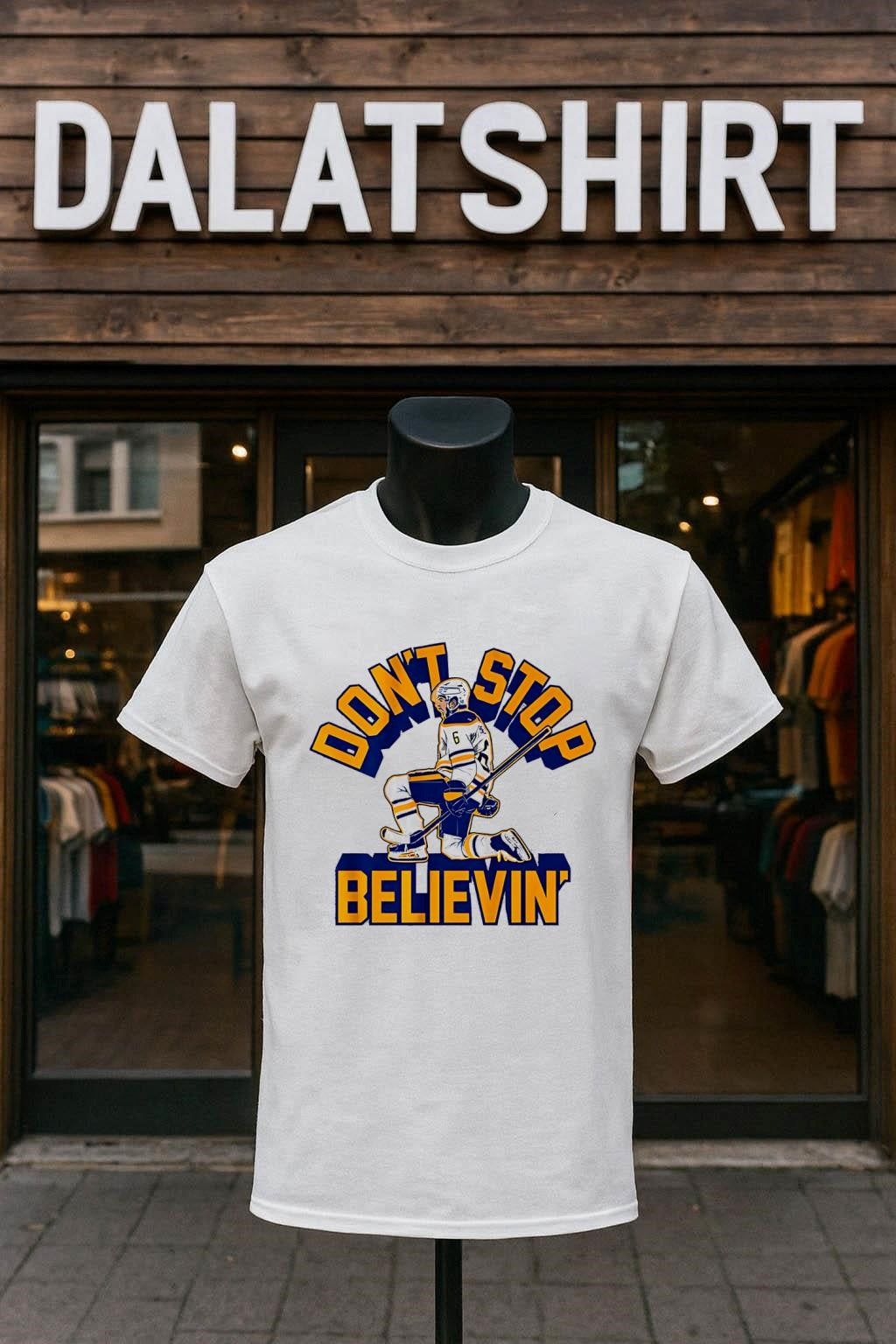 Don't Stop Believin' Hockey Player Number 6 - Adult & Kids T-Shirts, Sweatshirts & Hoodies apparel design preview 1
