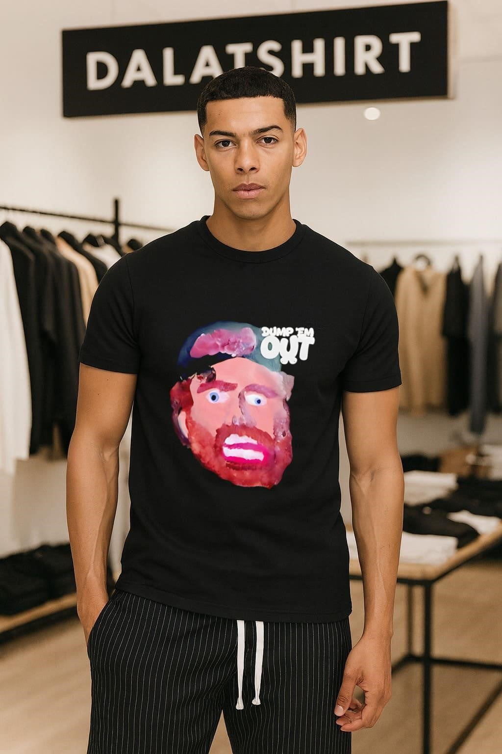Dump 'Em Out Cartoon Bearded Man Face Graphic - Adult & Kids T-Shirts, Sweatshirts & Hoodies apparel design preview 1