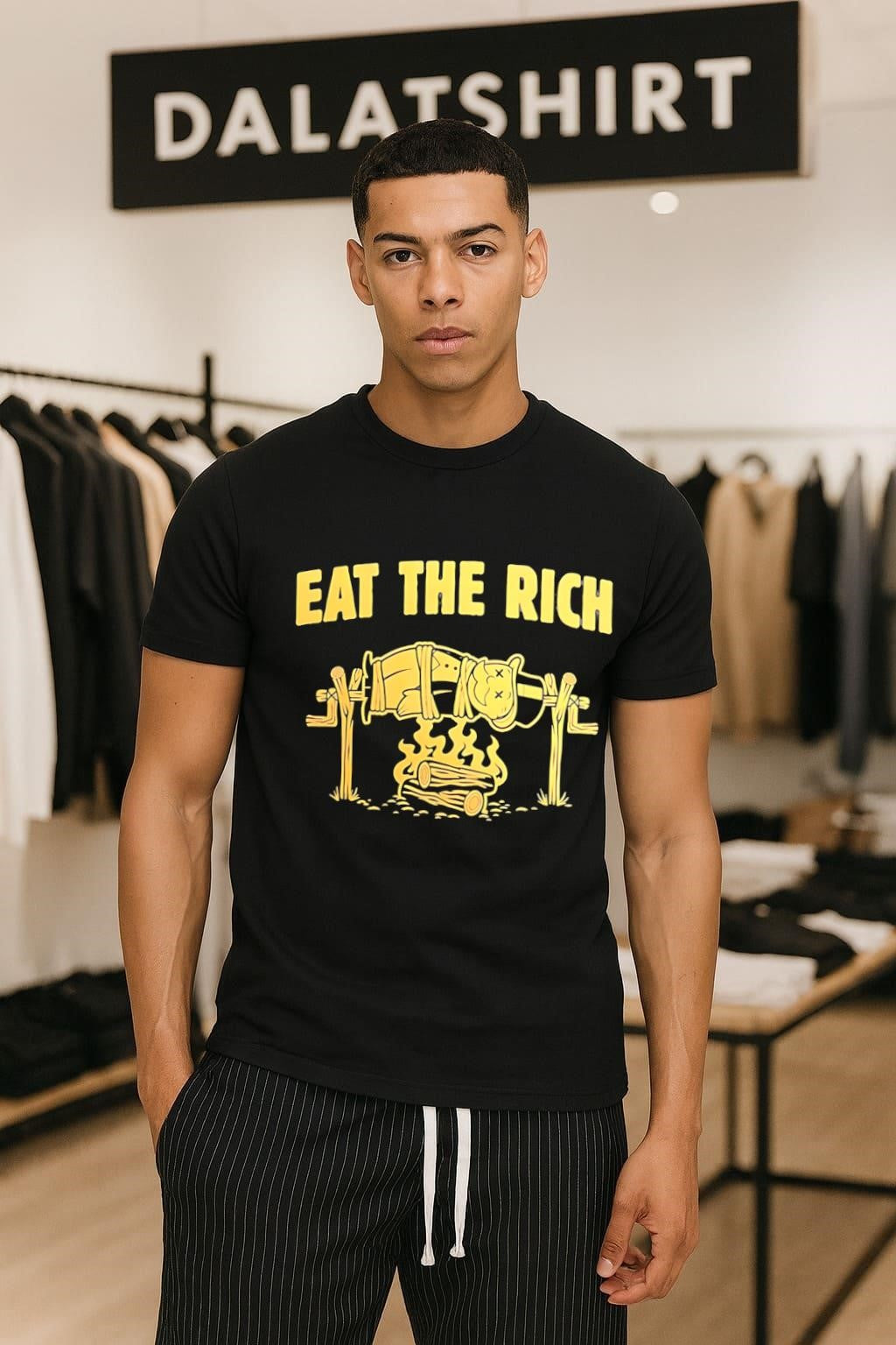 Eat The Rich Monopoly Man Tied On A Roasting - Adult & Kids T-Shirts, Sweatshirts & Hoodies apparel design preview 1