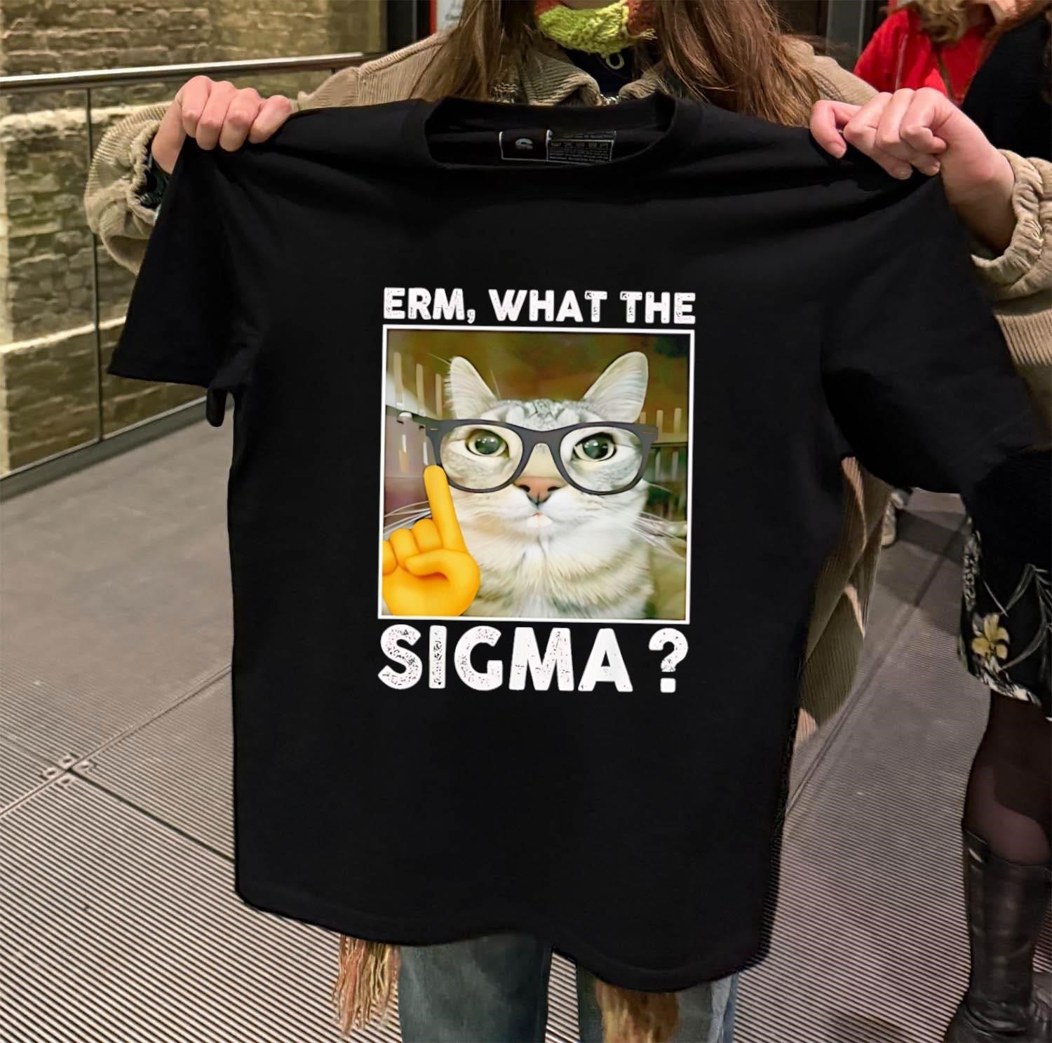 Erm What The Sigma Nerd Cat Glasses Finger Up - Adult & Kids T-Shirts, Sweatshirts & Hoodies apparel design preview 2