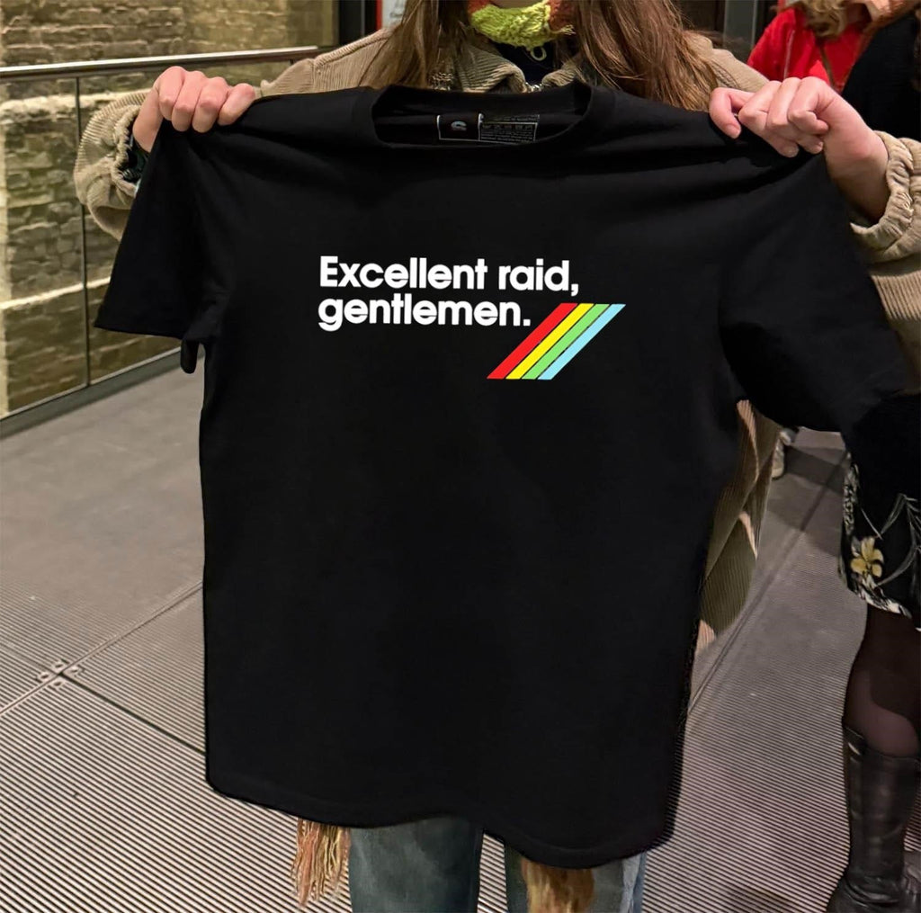 Excellent Raid Gentlemen Text with Retro Rainbow - Adult & Kids T-Shirts, Sweatshirts & Hoodies apparel design preview 2