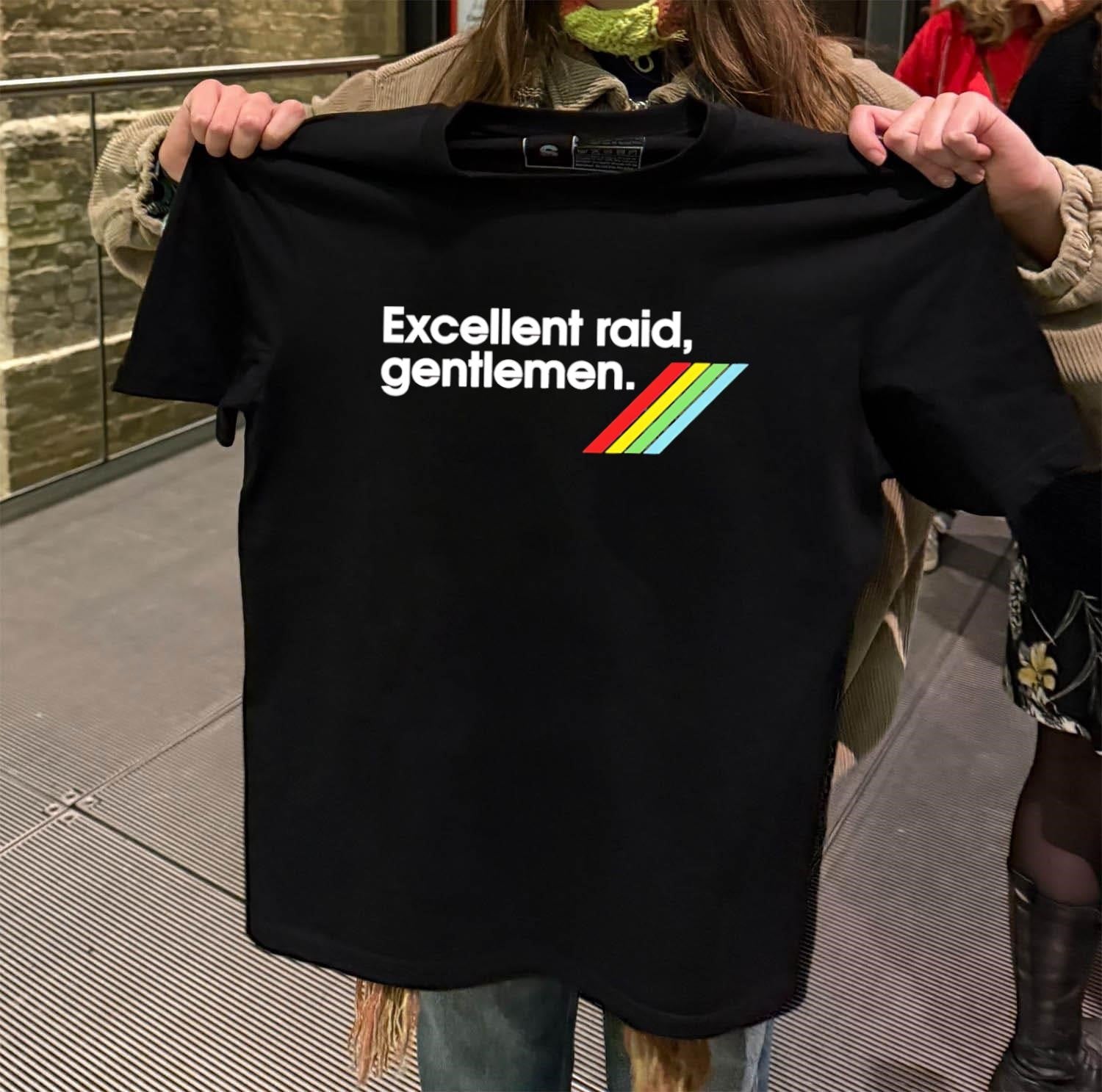 Excellent Raid Gentlemen Text with Retro Rainbow - Adult & Kids T-Shirts, Sweatshirts & Hoodies apparel design preview 2